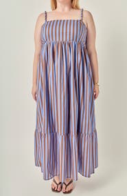 English Factory Striped Cotton Maxi Dress