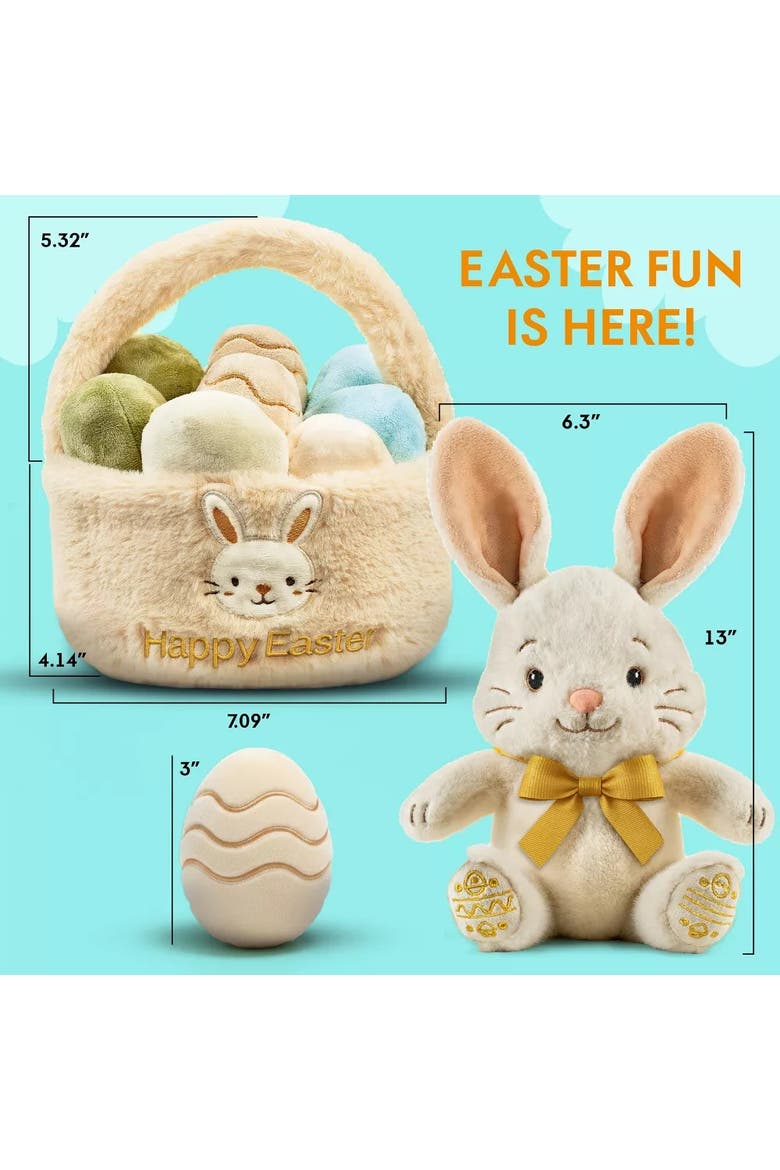 Plush Bunny with Bow and Easter Egg Basket Toy Set, Alternate, color, Pastel
