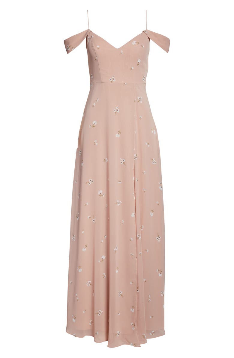 Jenny Yoo Priya Cold Shoulder Floral Chiffon Evening Dress, Alternate, color, 