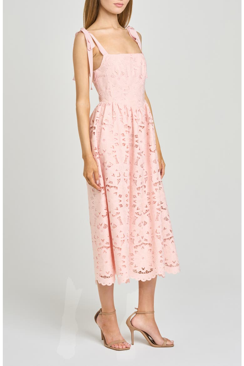 Kassi Floral Embroidered Tie Shoulder Cotton Midi Dress, Alternate, color, BLUSH