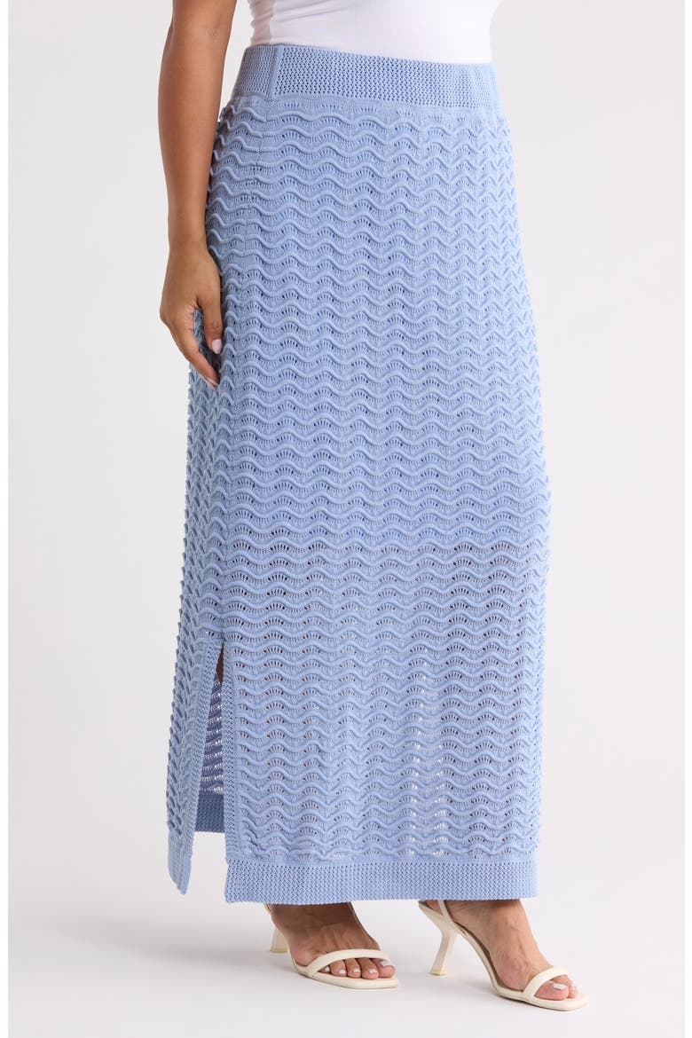 Pointelle Wave Stripe Cotton Blend Sweater Skirt, Alternate, color, BLUE HERON
