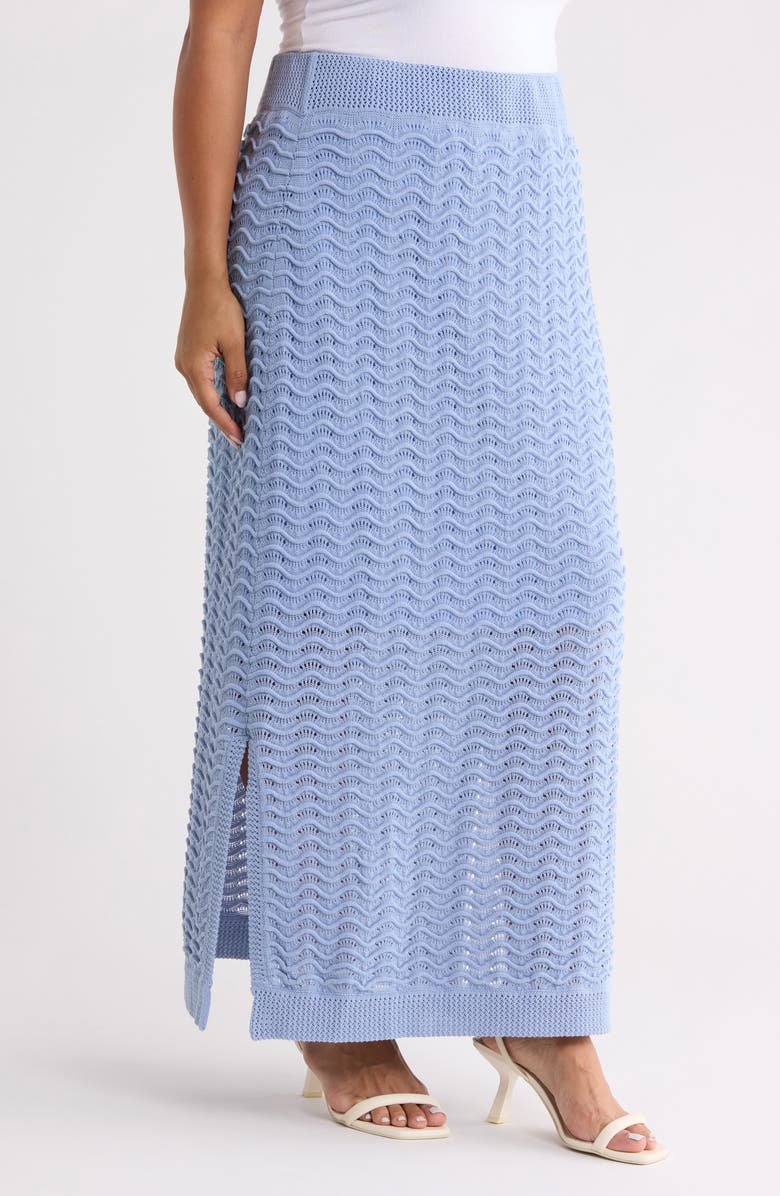 Bernardo Pointelle Wave Stripe Cotton Blend Sweater Skirt, Alternate, color, Blue Heron