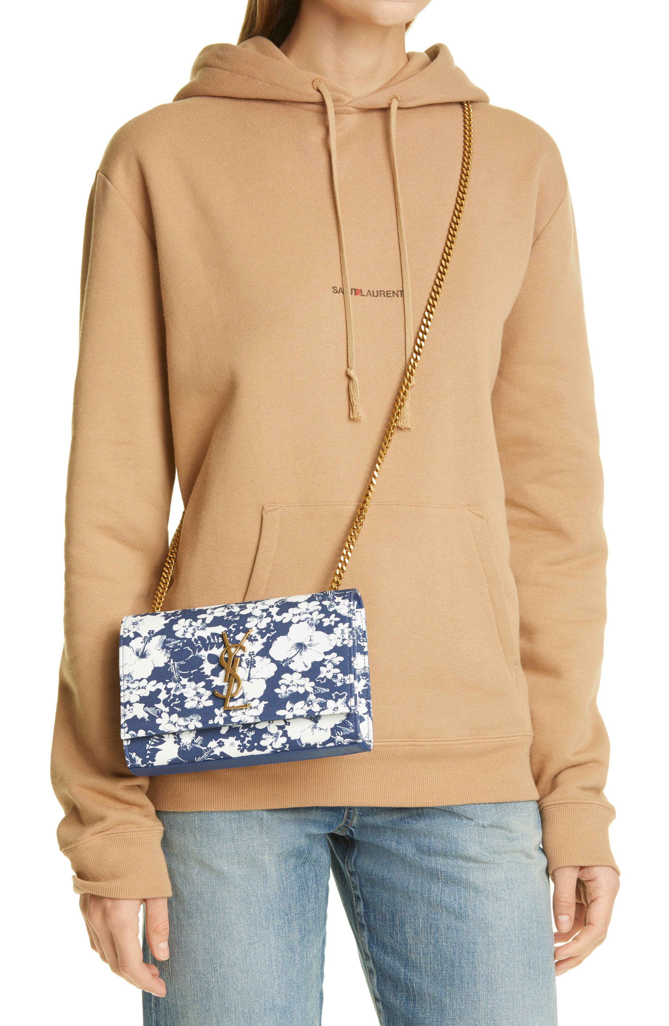 Saint Laurent Small Kate Tropical Floral Print Canvas Crossbody Bag, Alternate, color, 