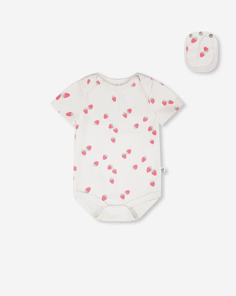 Evolutive Cotton Rib Jersey Strawberries Printed Bodysuit (Baby)