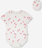 Deux par Deux Evolutive Cotton Rib Jersey Strawberries Printed Bodysuit