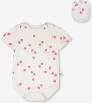 Deux par Deux Evolutive Cotton Rib Jersey Strawberries Printed Bodysuit