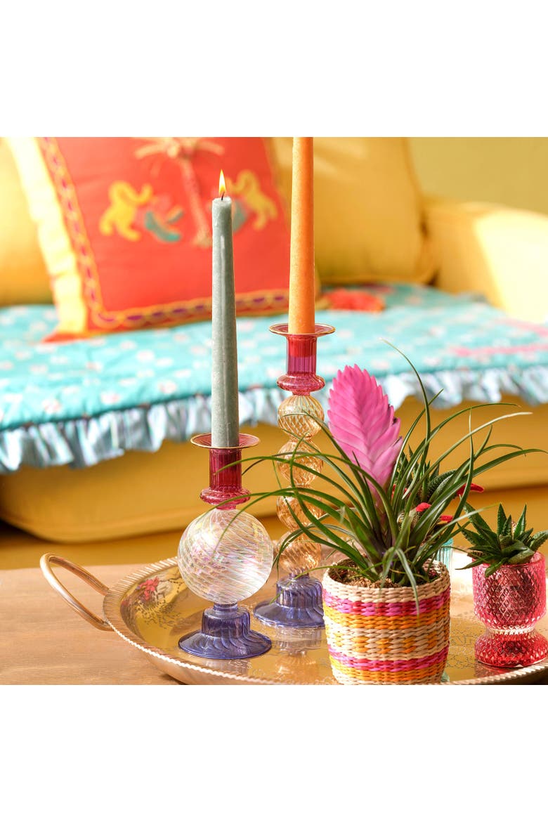 Borosilicate Glass Short Candle Holder 2 Pcs Set, Alternate, color, Multicolor