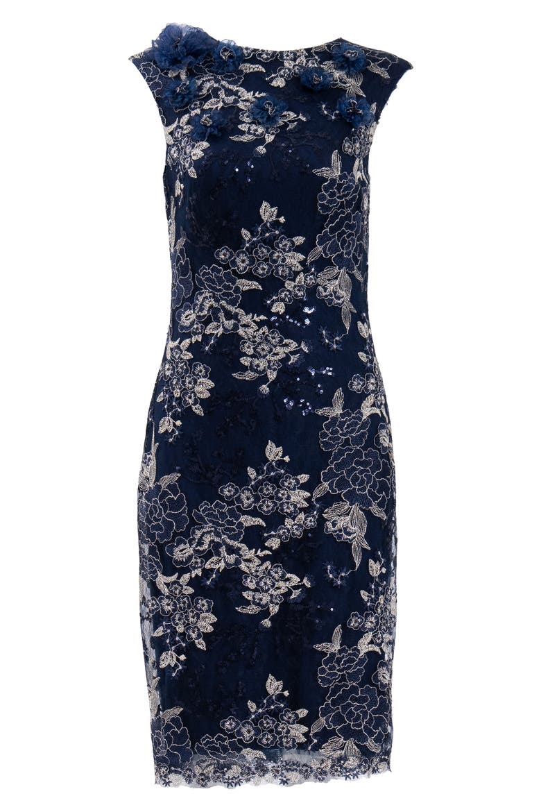 Embroidered Sequin Lace Sleeveless Cocktail Sheath Dress, Alternate, color, MIDNIGHT
