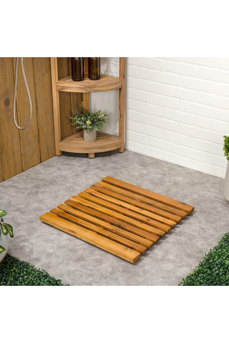 Paige Modern Classic Acacia Wood Slat Indoor/Outdoor Shower Mat, Alternate, color, Natural (2' Square)