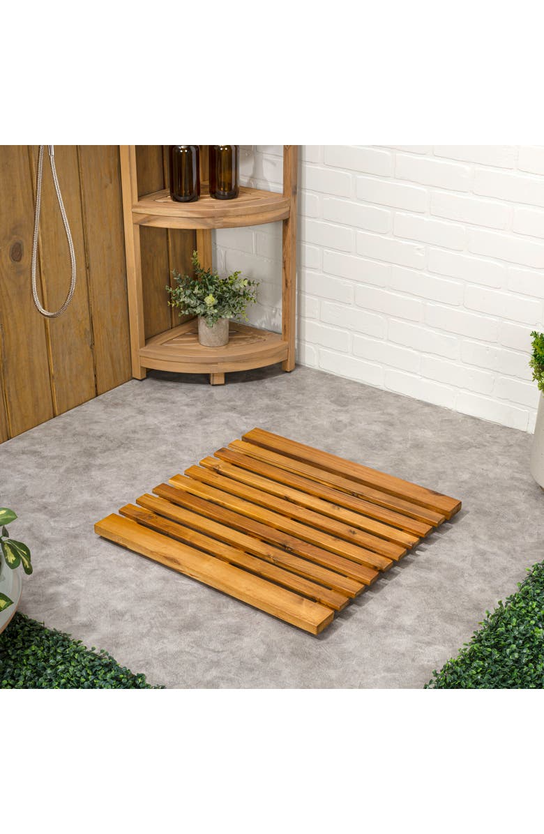 JONATHAN Y Paige Modern Classic Acacia Wood Slat Indoor/Outdoor Shower Mat, Alternate, color, Natural (2' Square)