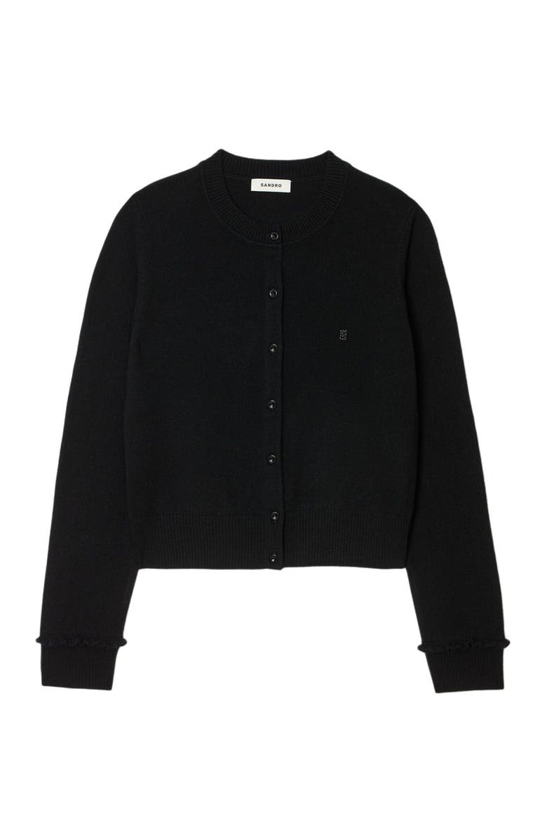 SANDRO Ruffled cardigan, Alternate, color, Black