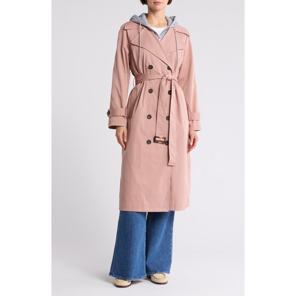 Shop Avec Les Filles Double Breasted Hoodie Trench Coat In Woodrose