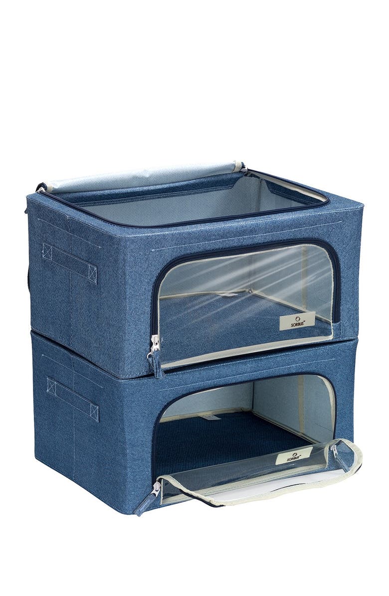 SORBUS Blue Storage Box With Window - Set of 2, Alternate, color, Blue