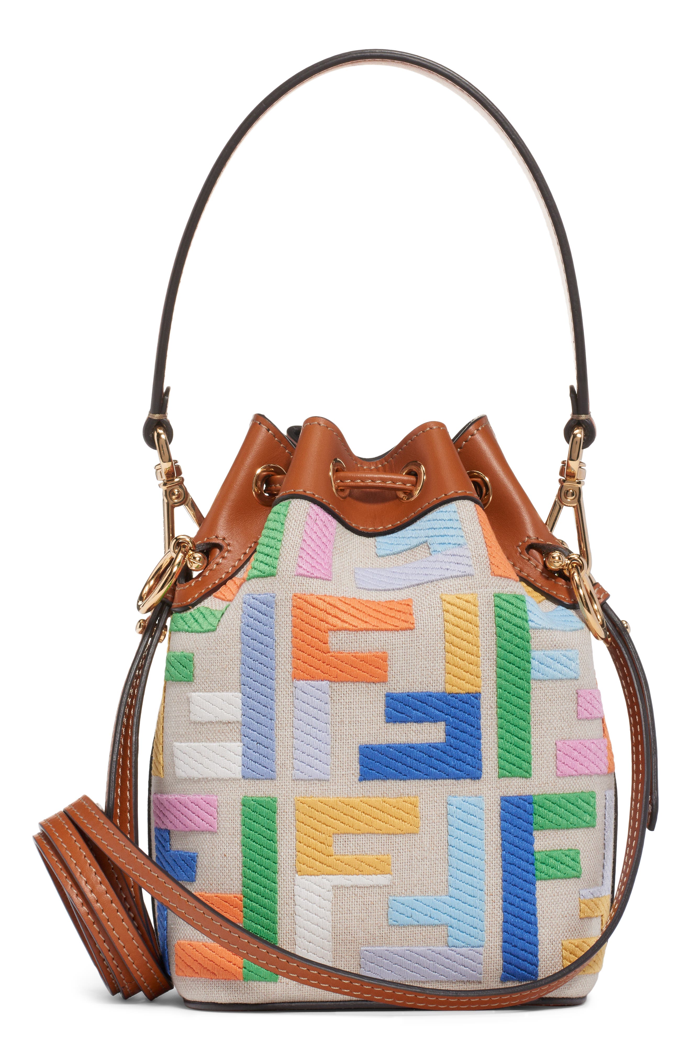 Fendi Mini Mon Tresor Logo Canvas Bucket Bag, Alternate, color, 