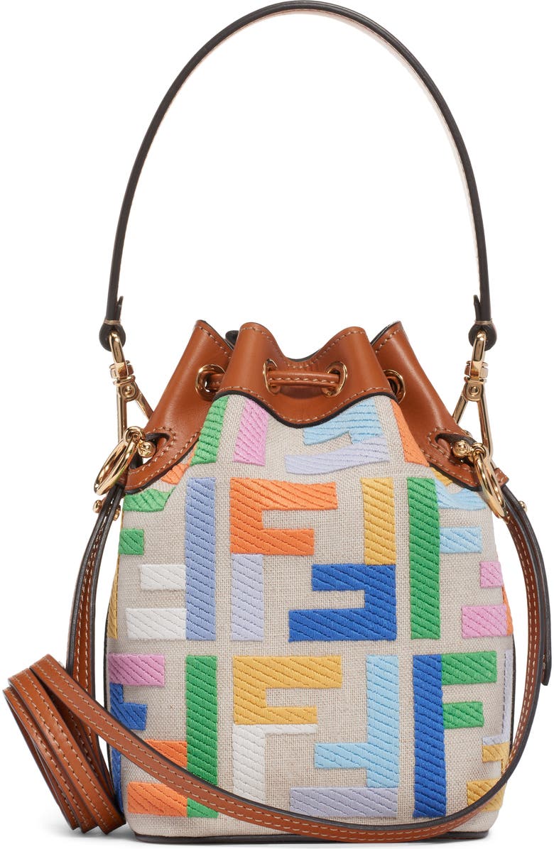Fendi Mini Mon Tresor Logo Canvas Bucket Bag, Alternate, color,