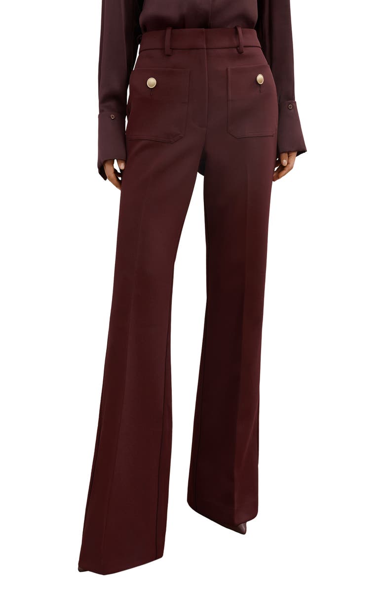Reiss Parisa Flare Leg Pants, Main, color, Dark Red