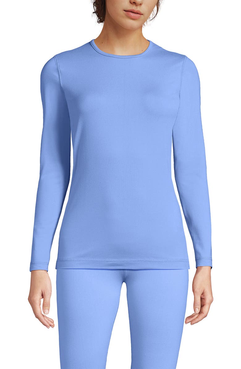 Lands' End Plus Size Baselayer Cozy Thermaskin Crewneck Top, Main, color, Clear Blue Sky