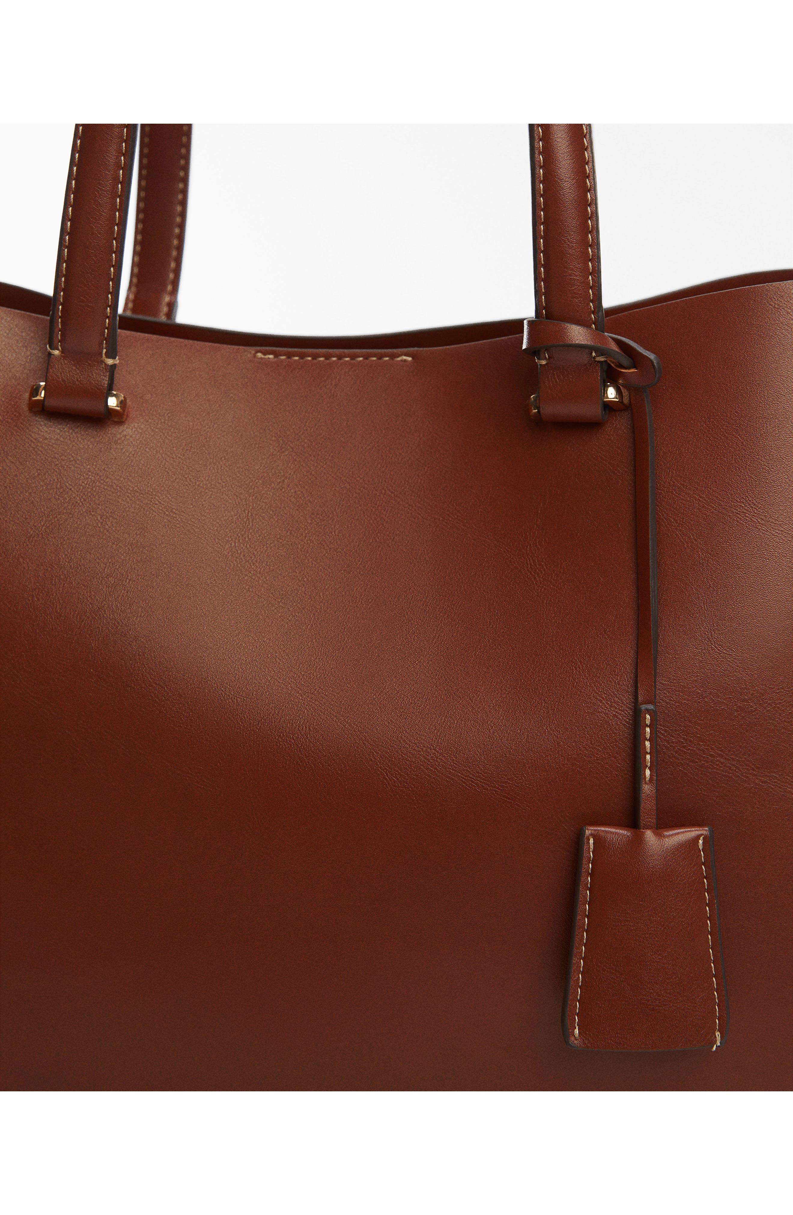 MANGO Double Compartment Faux Leather Shopper Bag, Alternate, color, 