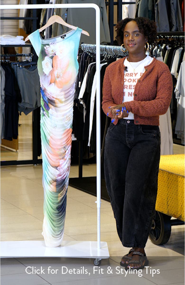 Biona Floral One-Shoulder Ruched Mesh Maxi Dress, sales video thumbnail