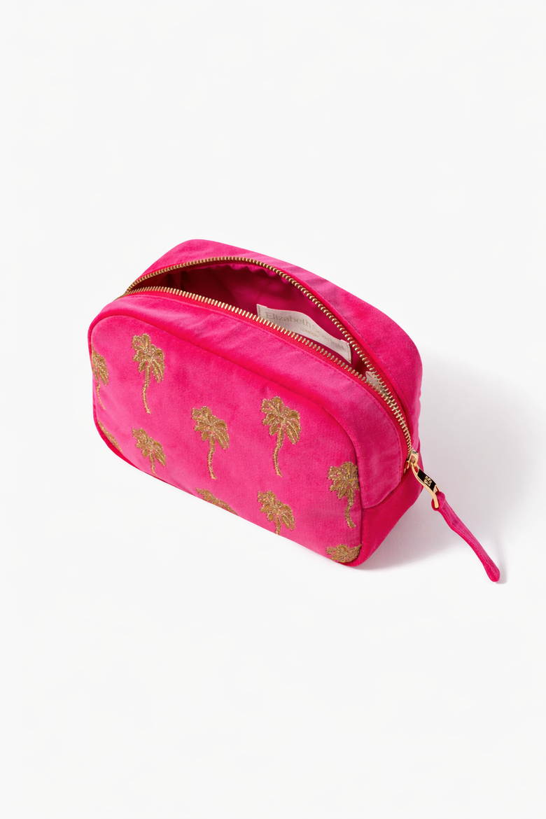 Gold Palm Velvet Makeup Bag, Alternate, color, Pink