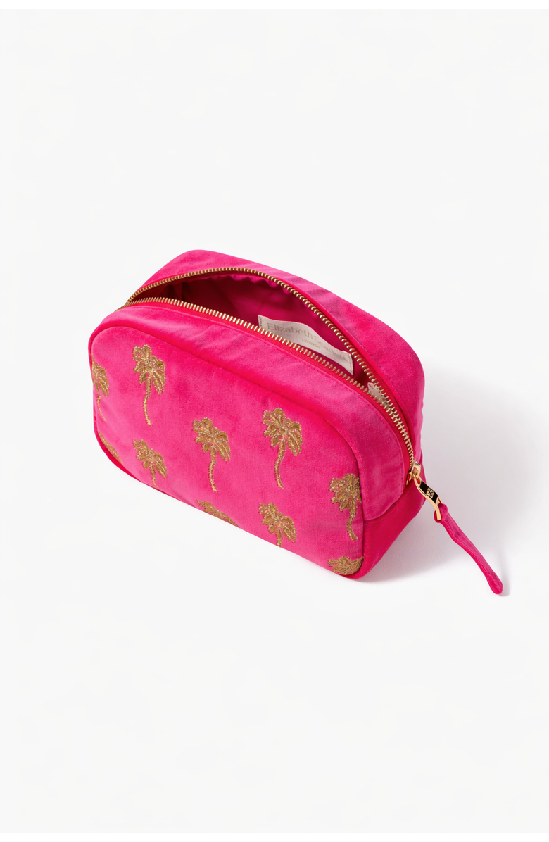 Elizabeth Scarlett Gold Palm Velvet Makeup Bag, Alternate, color, Pink