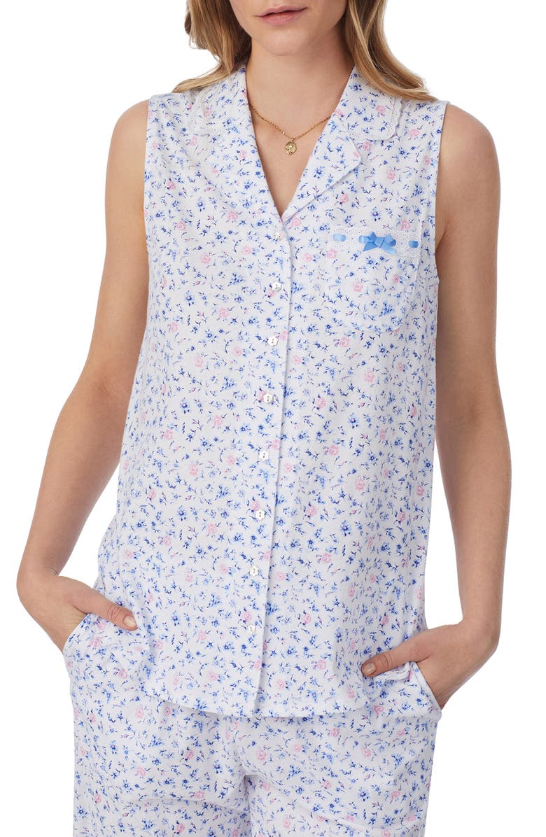 Eileen West Floral Sleeveless Capri Cotton Jersey Pajamas, Alternate, color, White Ditsy
