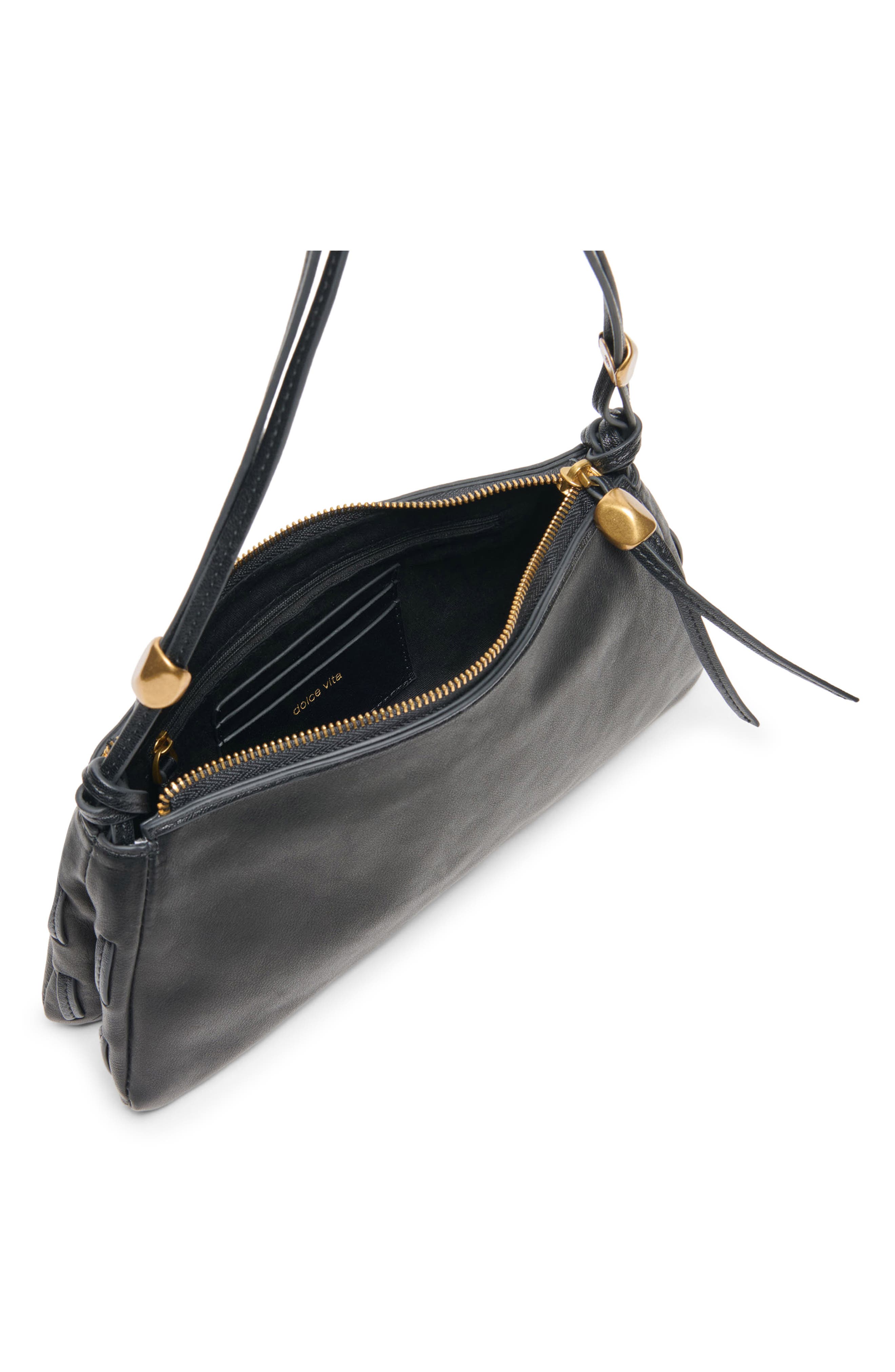 Solara Leather Shoulder Bag, Alternate, color, BLACK