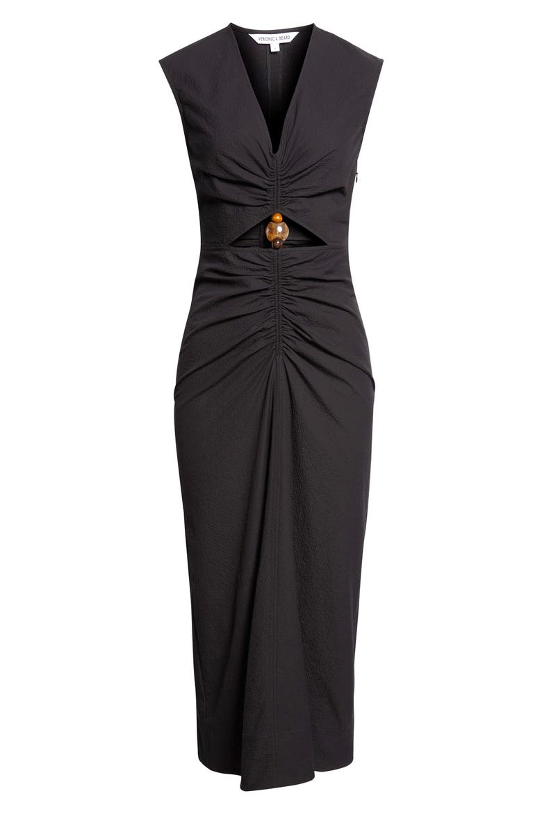 Marisabel Bead Cutout Detail Stretch Cotton Dress, Alternate, color, BLACK
