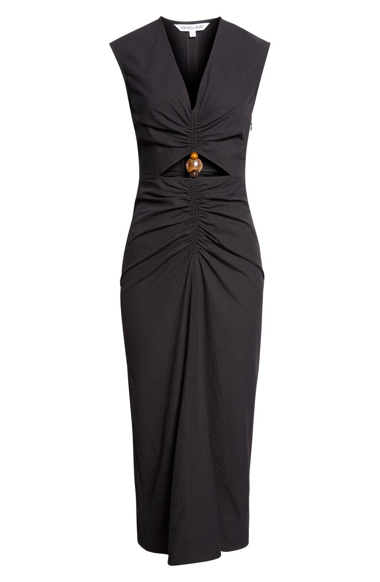 Veronica Beard Marisabel Bead Cutout Detail Stretch Cotton Dress, Main, color, Black