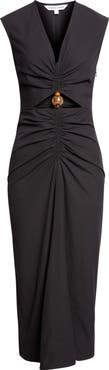 Veronica Beard Marisabel Bead Cutout Detail Stretch Cotton Dress