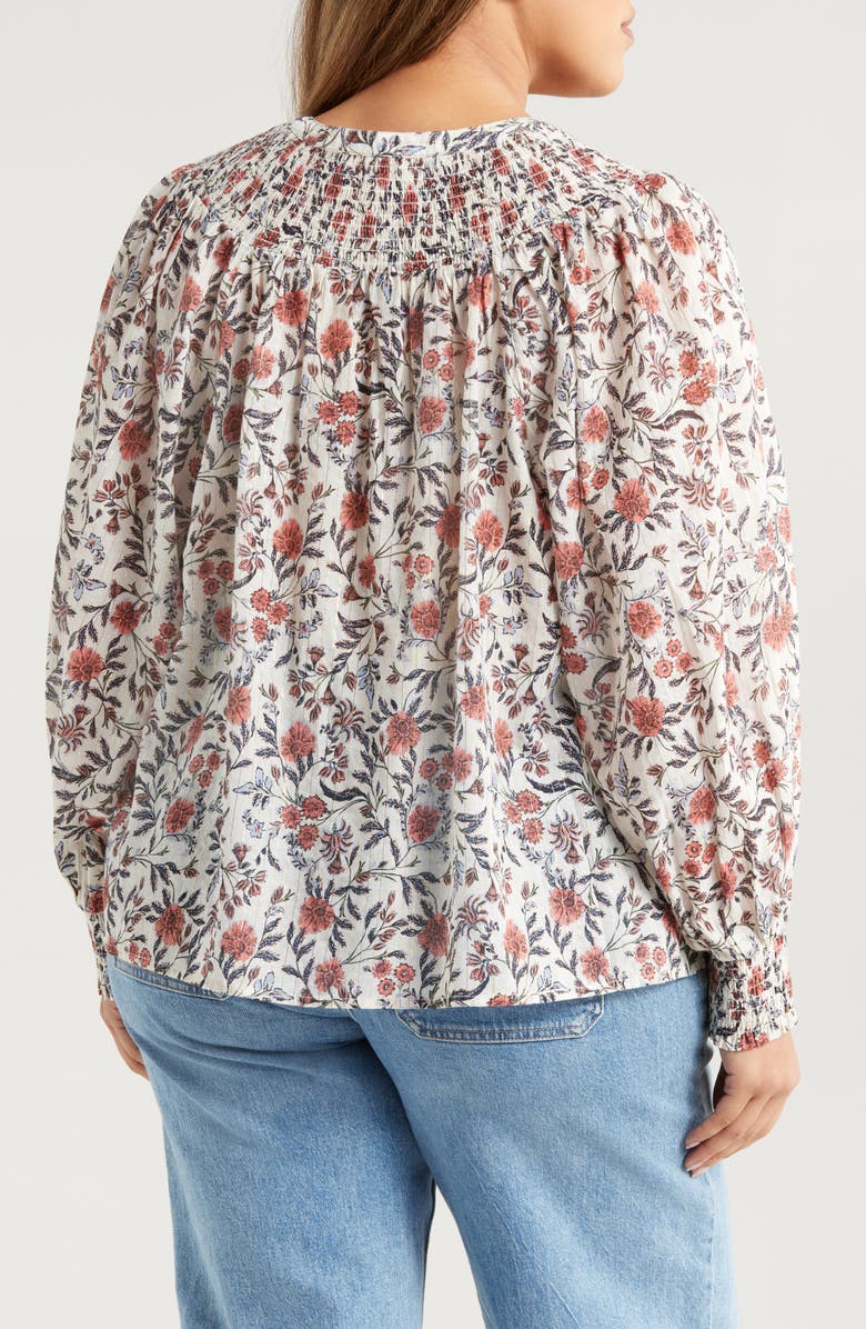 Treasure & Bond Print Smocked Yoke Button-Up Shirt, Alternate, color, Ivory- Pink Fleurette