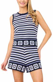 Stripe Crochet Scallop Neck Top