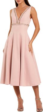Mac Duggal Rhinestone Embellished Crepe A Line Midi Dress