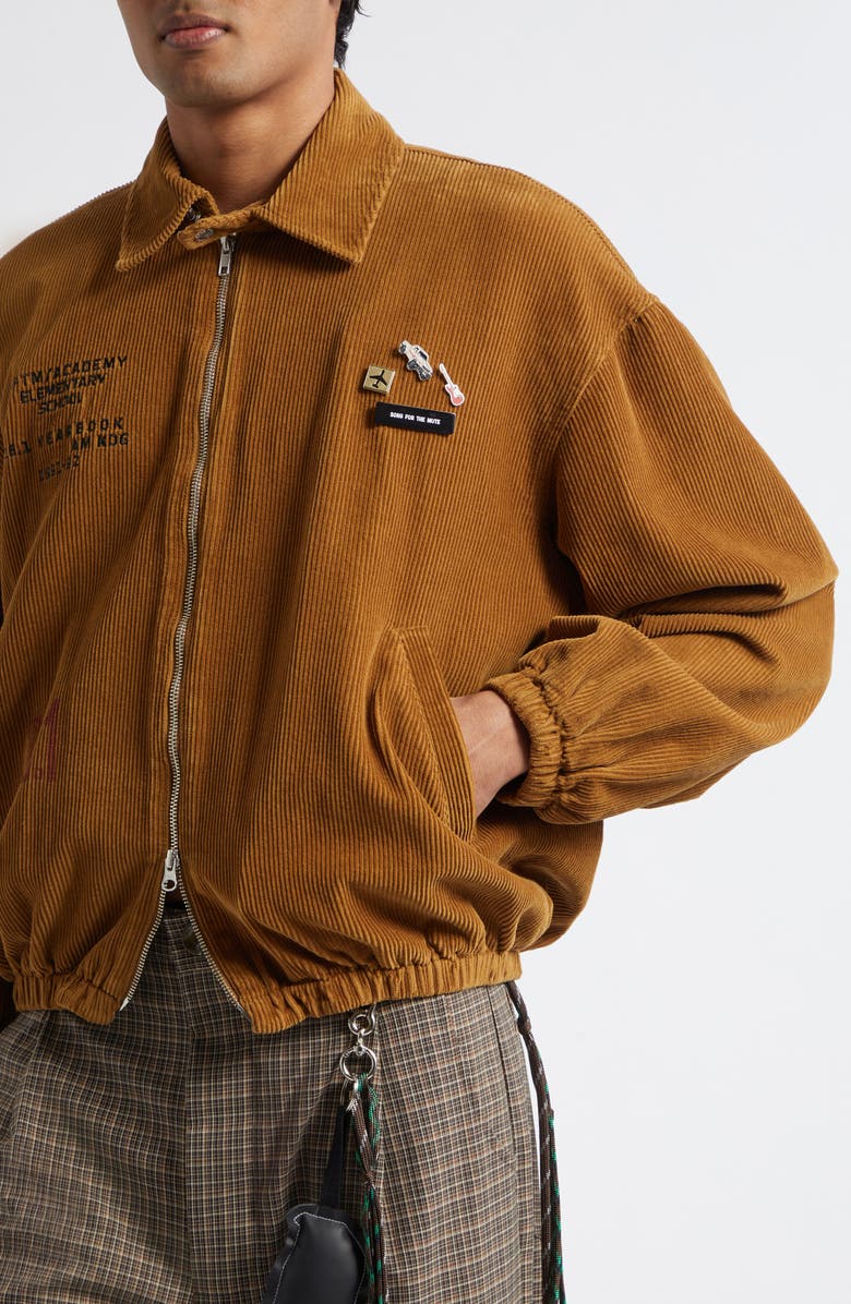 SONG FOR THE MUTE School Portrait Coach Cotton Corduroy Bomber Jacket, Alternate, color, Camel Fade Out