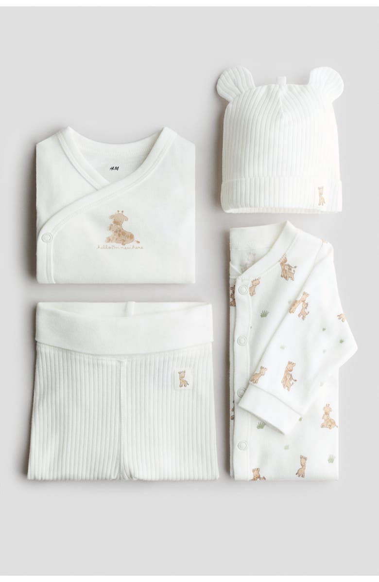 H&M 4-piece Cotton Jersey Gift Set, Alternate, color, White/Giraffes