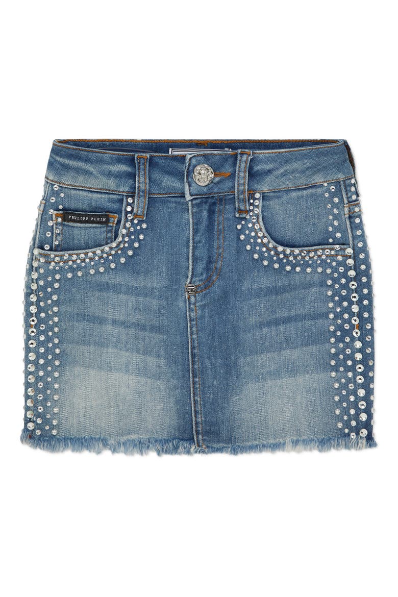 Denim Mini Skirt Rib Strass Girl, Main, color, Salt'N'Pepa