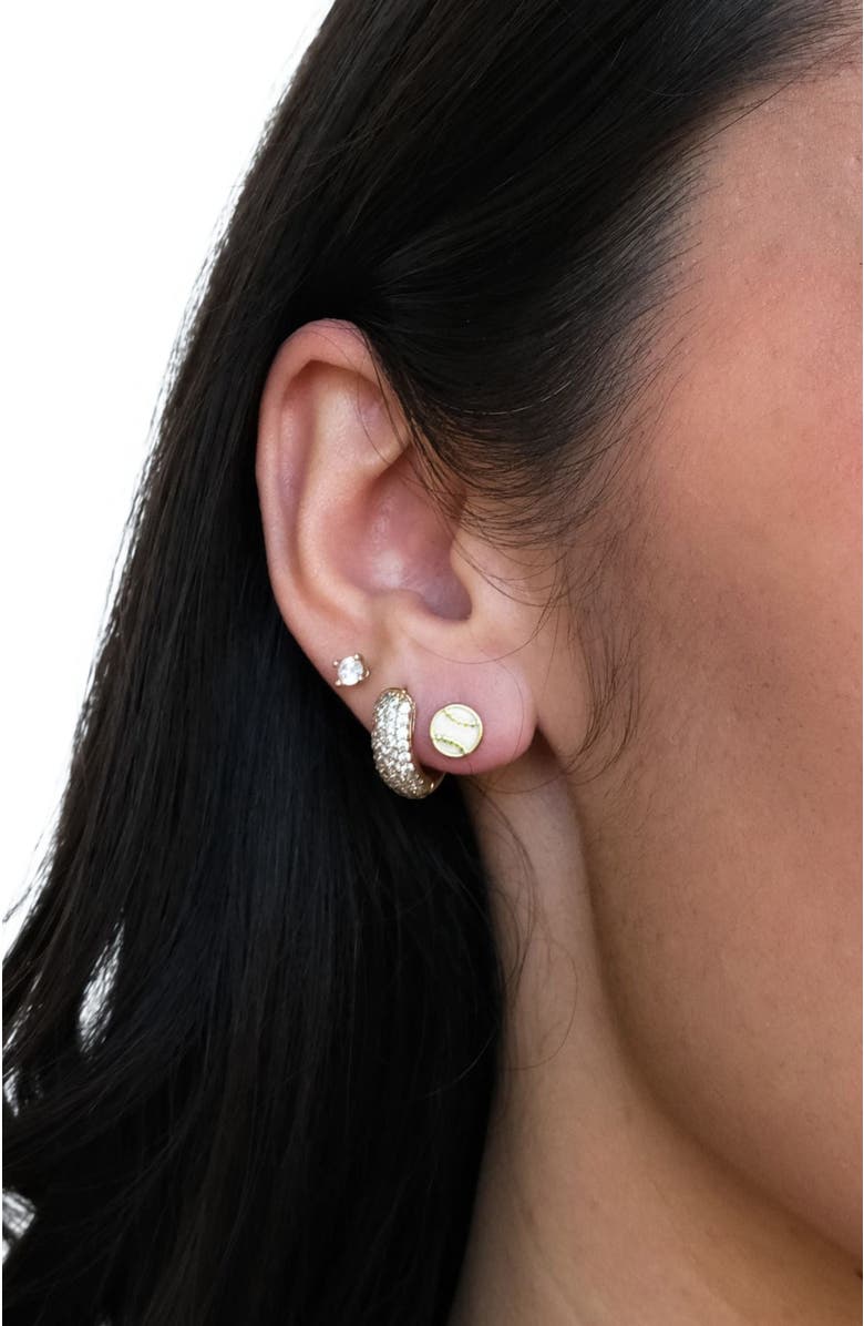 Nickel & Suede Baseball Stud Earrings, Alternate, color, Gold / White