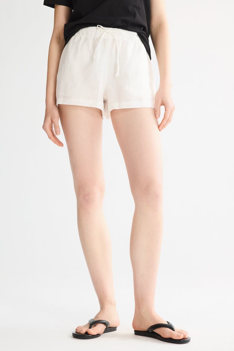 Relaxed Linen Drawstring Shorts, Alternate, color, White
