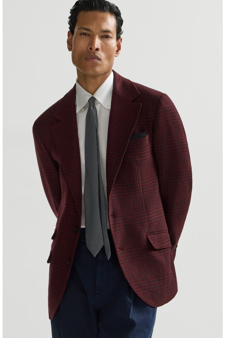 Cashmere Prince of Wales deconstructed Cavallo blazer, Alternate, color, Burgundy