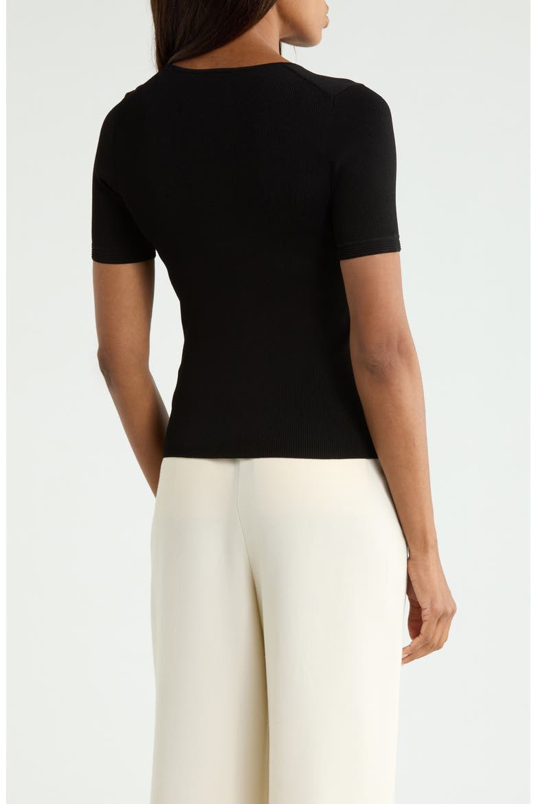 Compact Rib Short Sleeve V-Neck Top, Alternate, color, BLACK