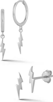 SPHERA MILANO 14K Gold Plated Sterling Silver Lightning Bolt Earrings Set