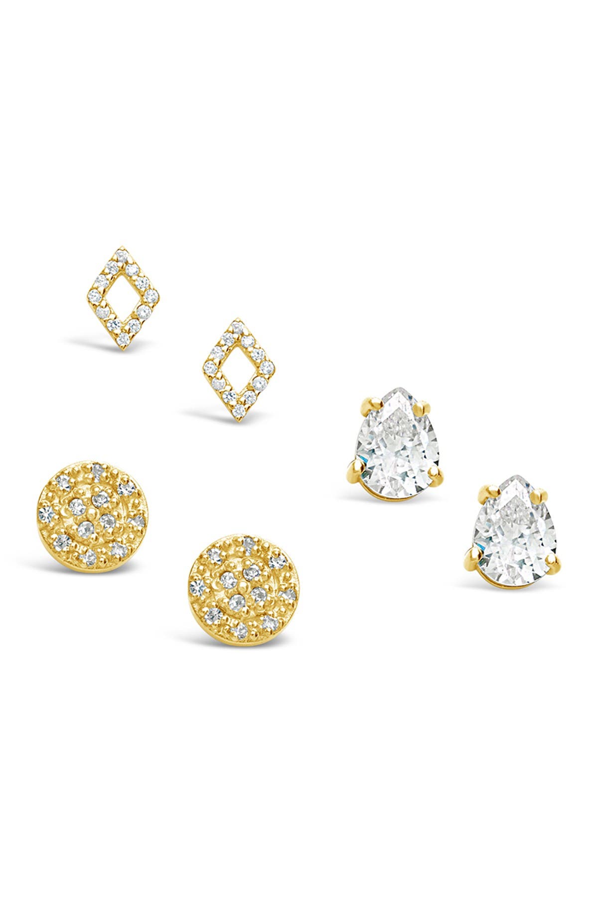 Sterling Forever Set of 3 14K Yellow Gold Vermeil Cubic Zirconia Geometric Stud Earrings