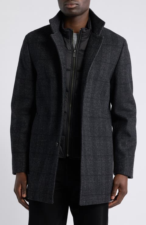 Marco Plaid Wool-Blend Overcoat with Detachable Quilted Down Bib