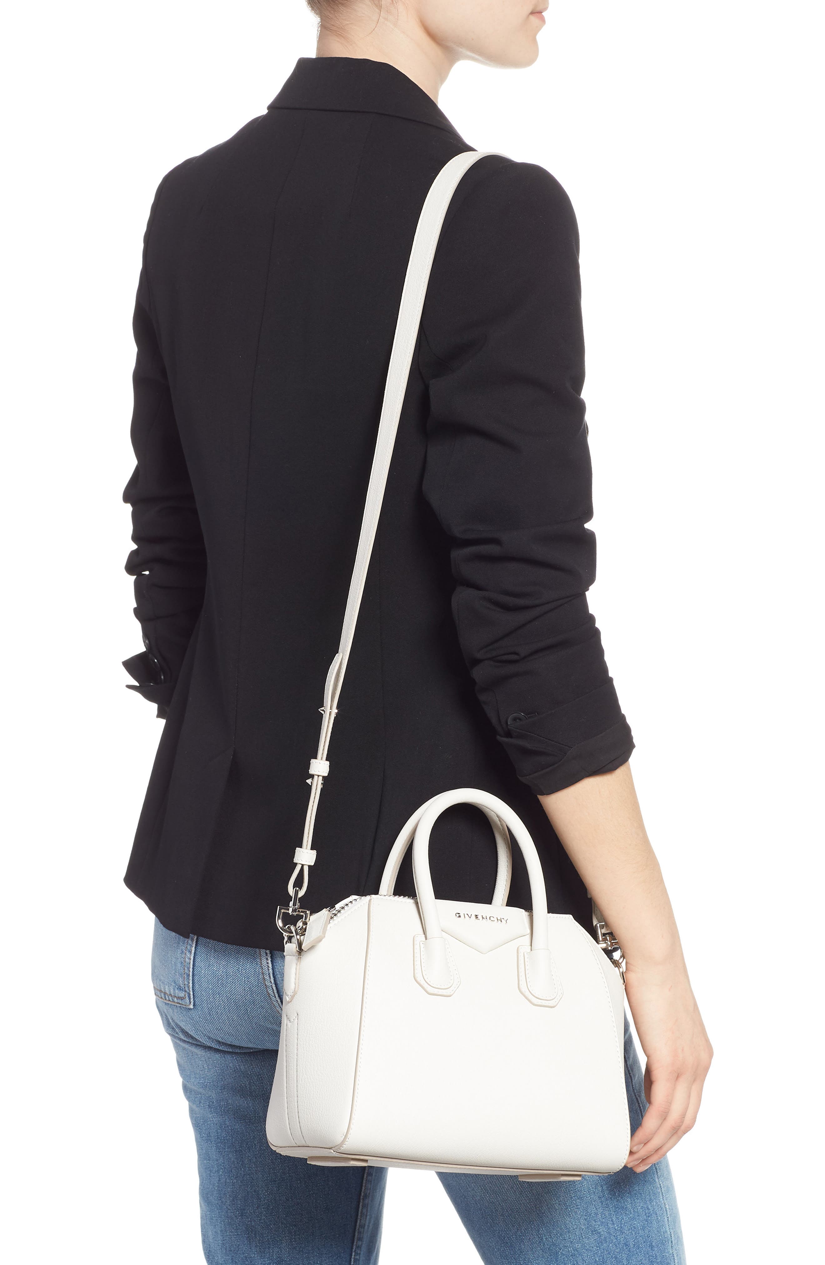 Mini Antigona Sugar Leather Satchel, Alternate, color, WHITE