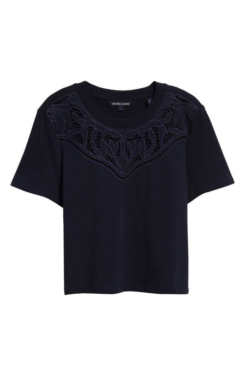 Veronica Beard Monty Guipure Lace Yoke Cotton T-Shirt, Alternate, color, 