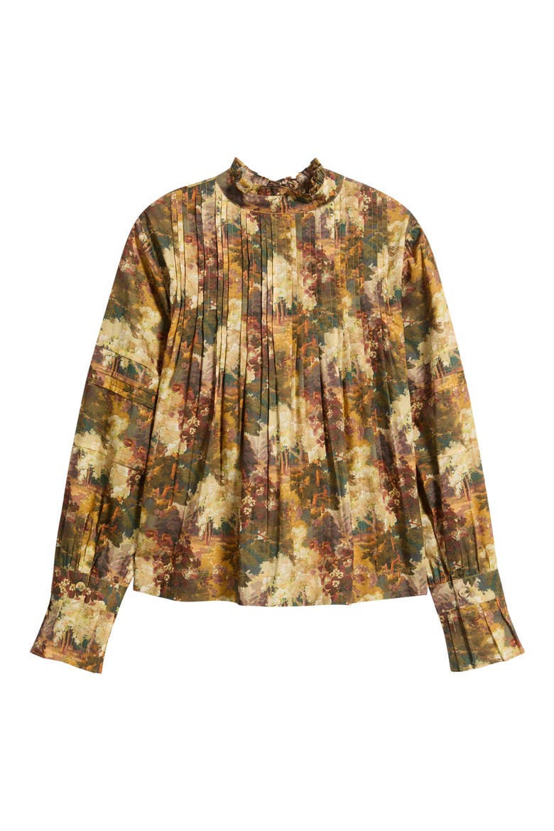 Wiley Ruffle Pintuck Cotton Shirt, Alternate, color, AUTUMN ARBORETUM LIBERTY PRINT