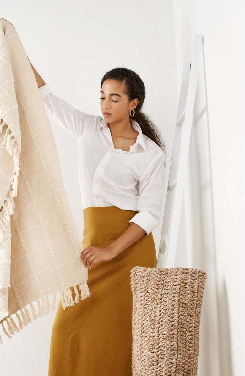 Studio Variously Sea Shell White Textured Checks Handloom Throw, Alternate, color, White