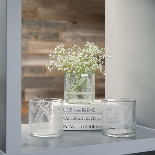 Cg Hunter Etched Glass Candleholders In Transparent