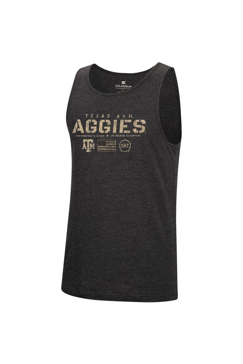 Men's Colosseum Heathered Black Texas A&M Aggies Military Appreciation OHT Transport Tank Top, Alternate, color, Heather Black
