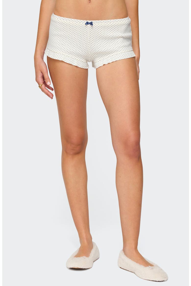 Avalon Dotted Ruffle Cotton Pointelle Microshorts, Main, color, WHITE